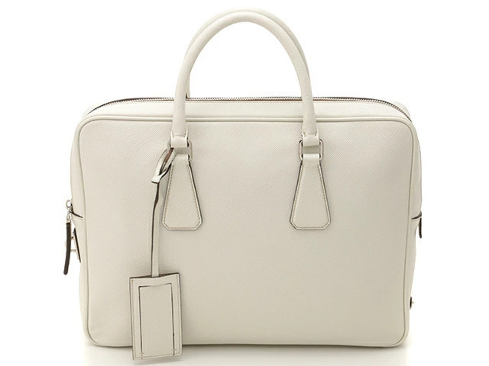 Prada bag briefcase business white Saffiano leather